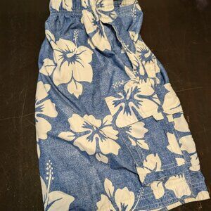 Blue and white boys M board shorts with mesh lining